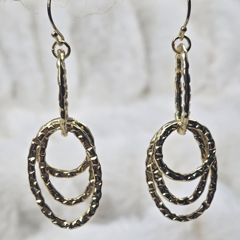 Vintage Oblong Gold Tone Earrings Four Different Sized Oval 4 Dangle Rings